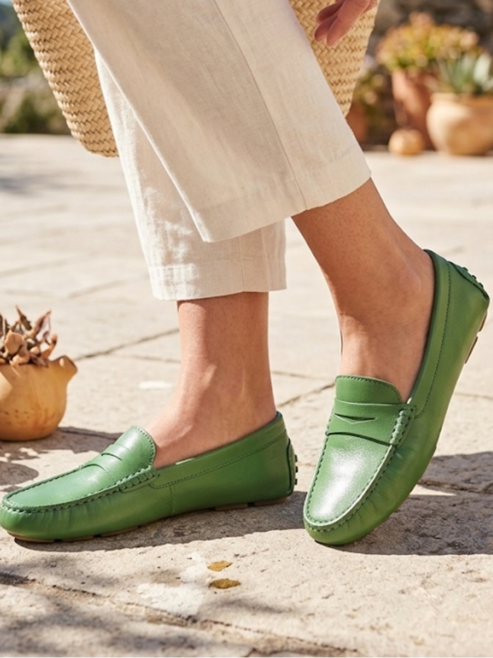 🆕Flag Ltd “Morgan”Penny Loafers Luxury Leather Leaf Green Women’s 7M Green Shoe